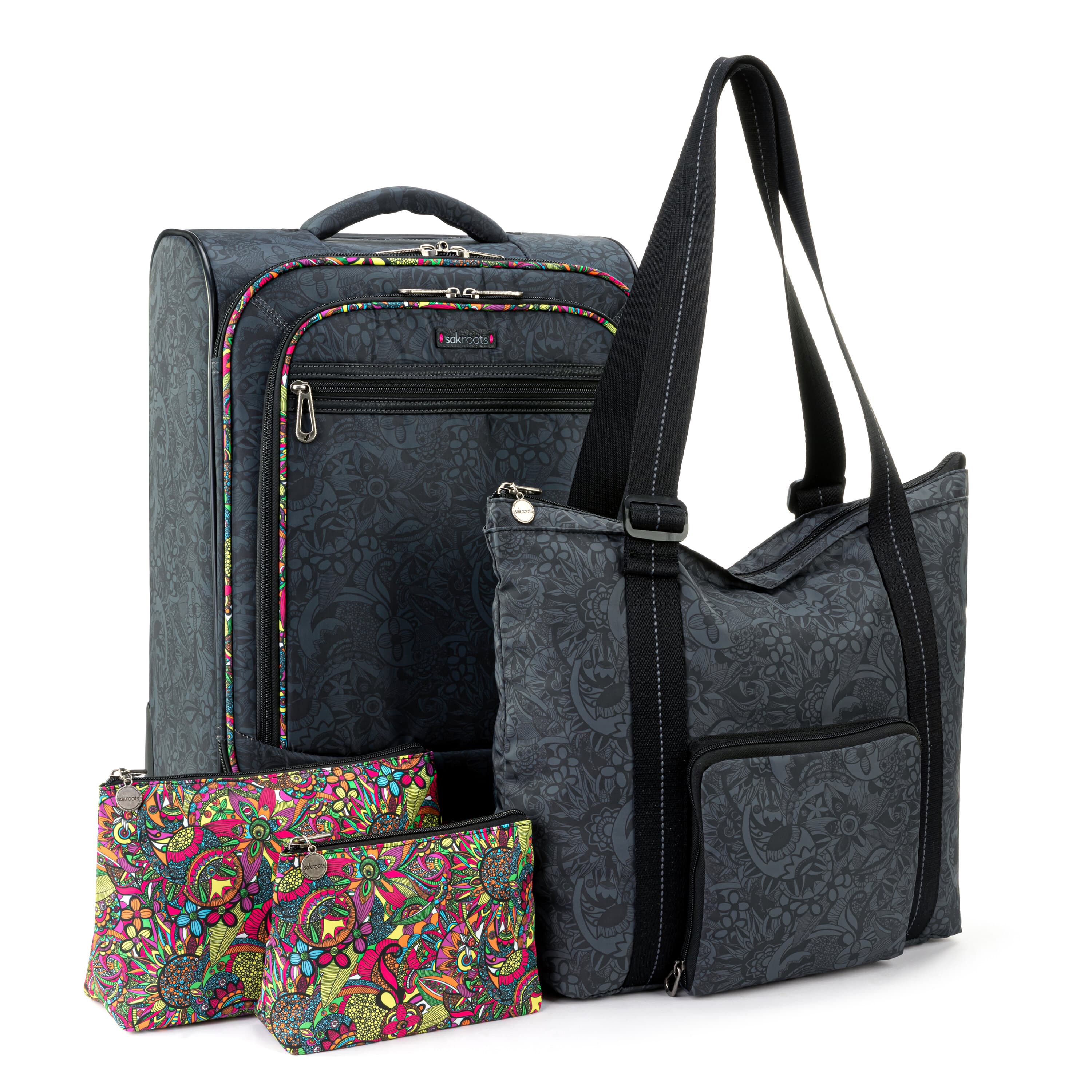 On The Go 21" Spinner Luggage Bundle - EcoTwill - Black Rainbow Spirit Desert