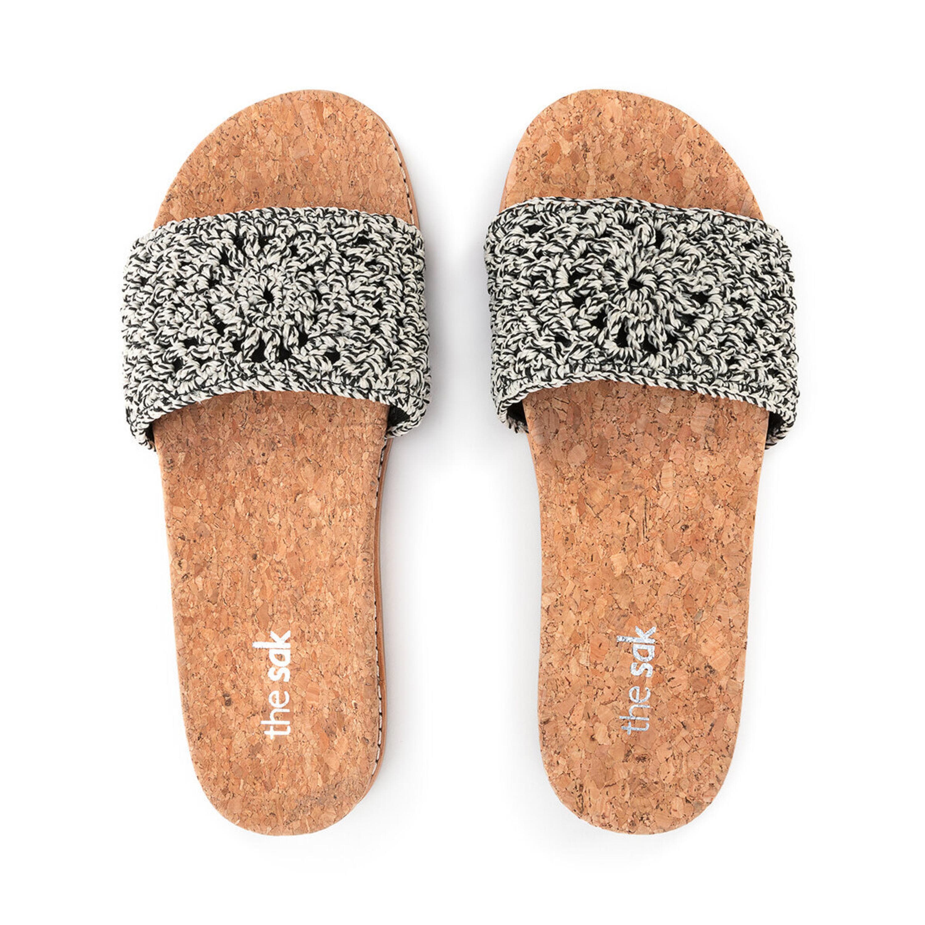 Mendocino Slide Sandal - Hand Crochet - Moonlight Static Medallion