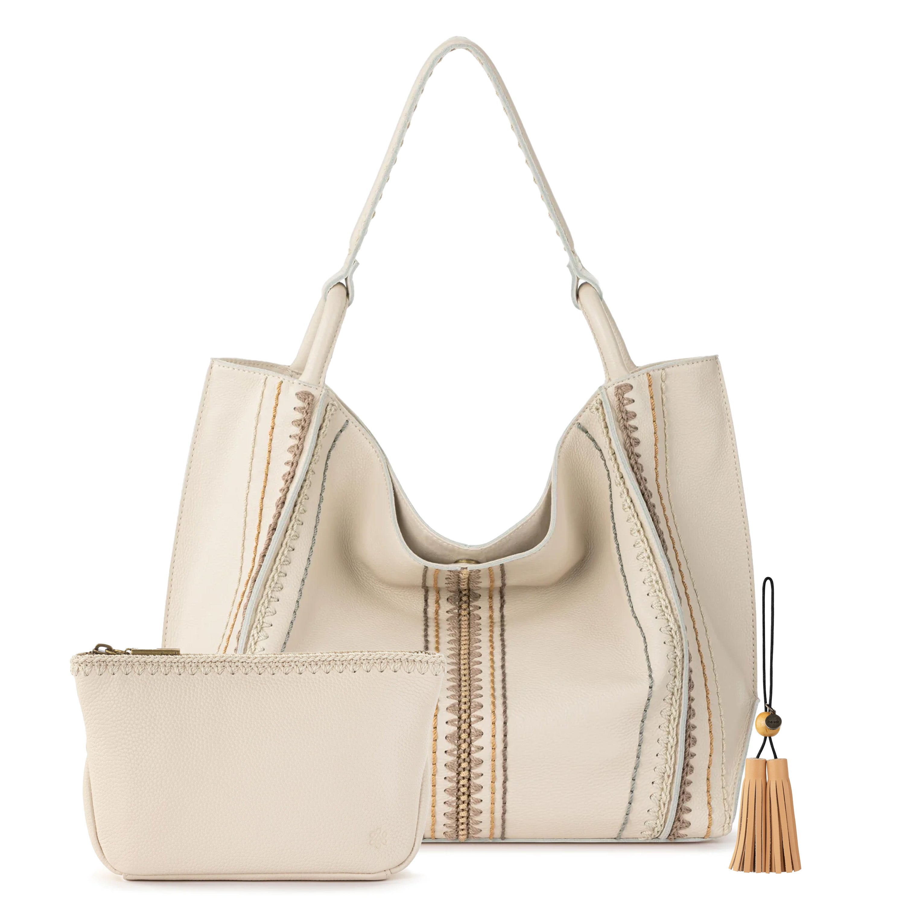 Los Feliz Large Tote Pouch 3 Piece Set - Leather - Stone Neutral Seminyak