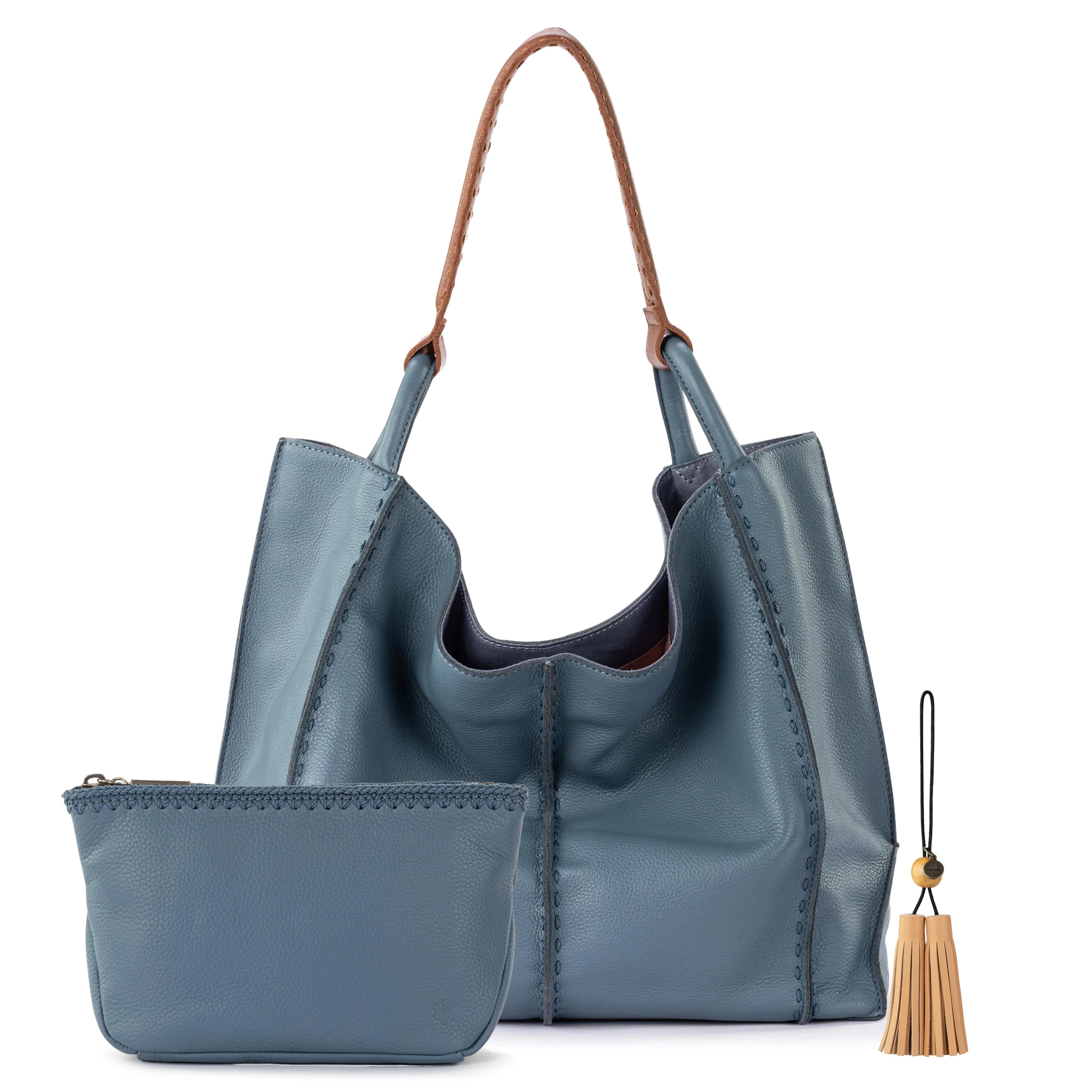 Los Feliz Large Tote Pouch 3 Piece Set - Leather - Maritime