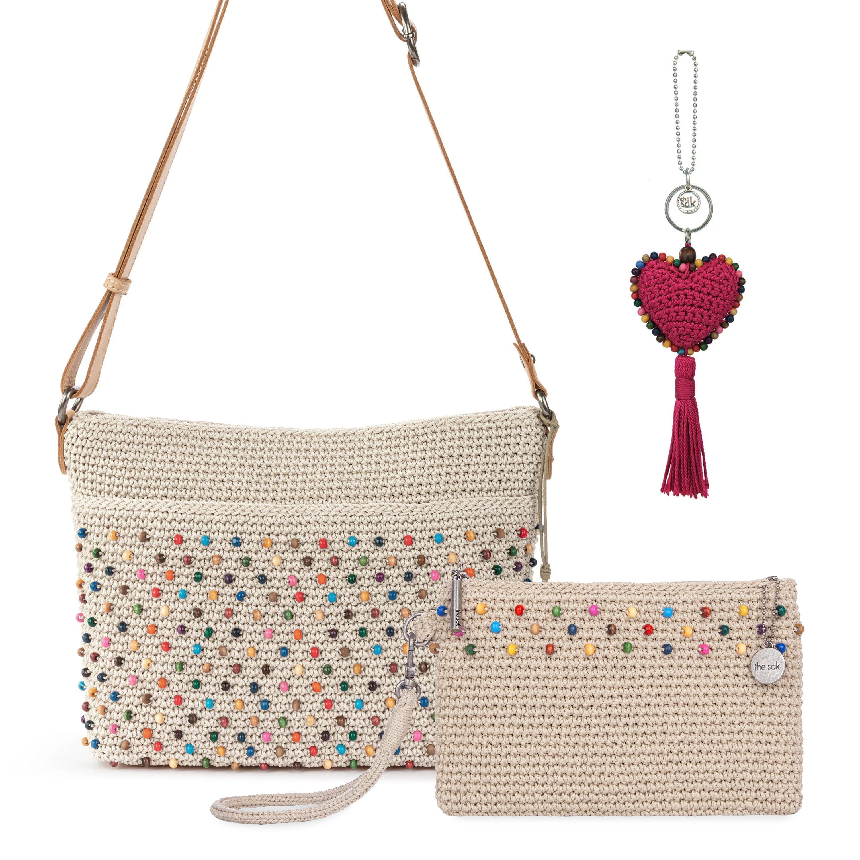 Melrose Crossbody 3 Piece Set - Hand Crochet - Ecru Multi Beads