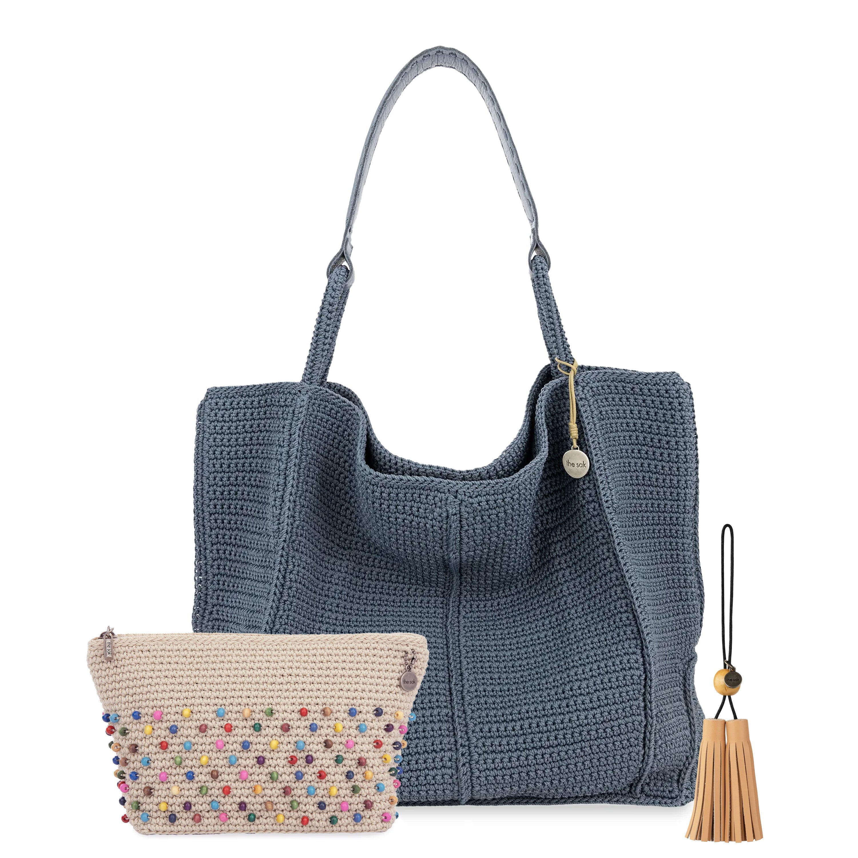 Los Feliz Large Tote Pouch 3 Piece Set - Hand Crochet - Maritime