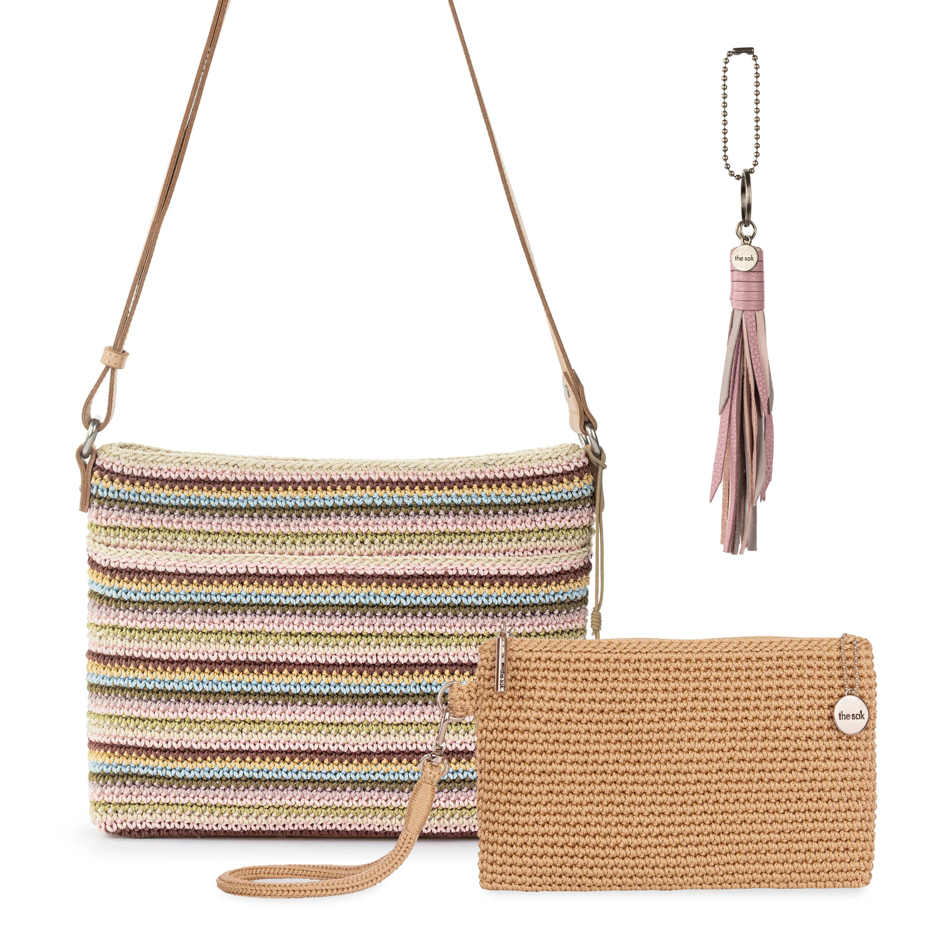 Melrose Crossbody 3 Piece Set - Hand Crochet - Pink Multi Stripe