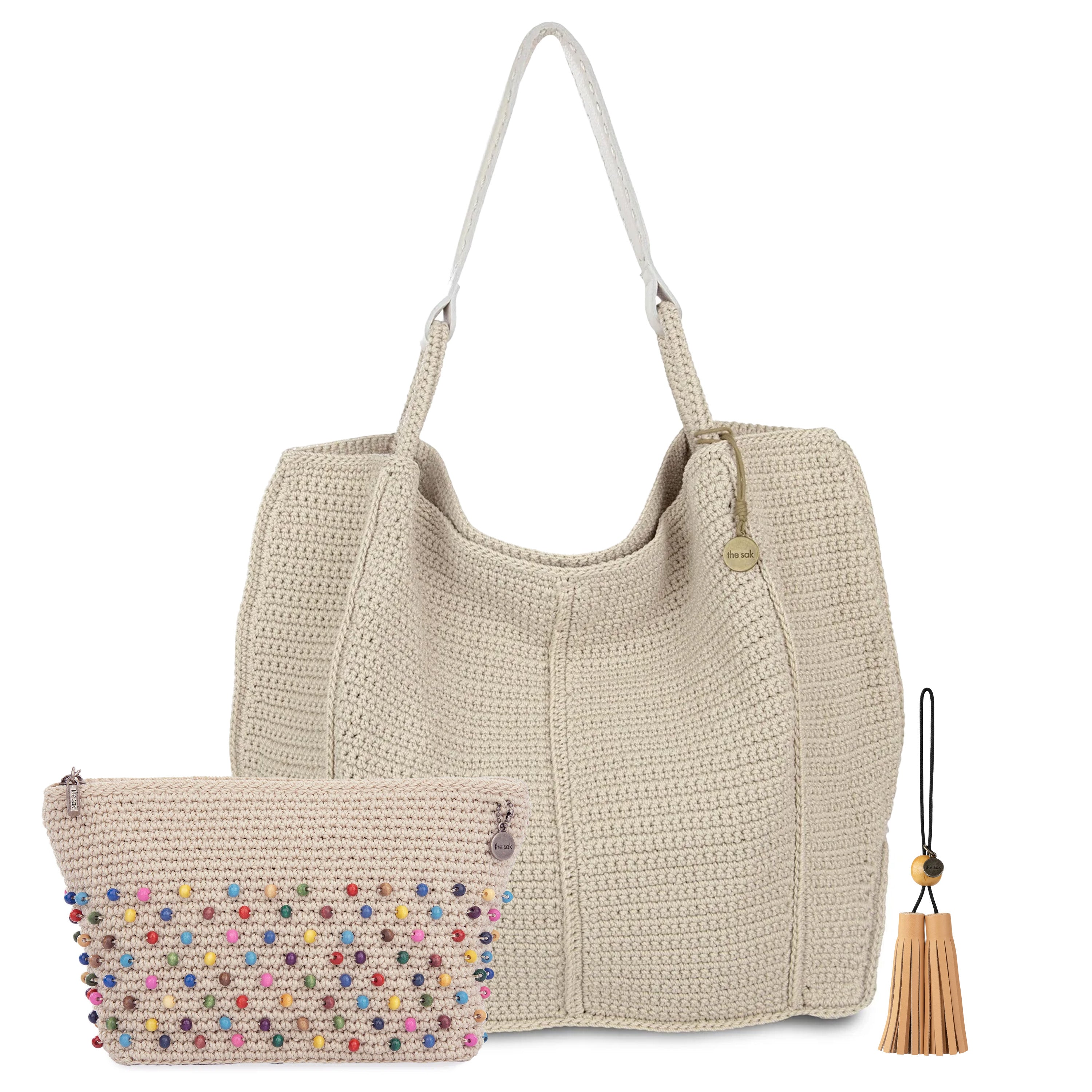 Los Feliz Large Tote Pouch 3 Piece Set - Hand Crochet - Ecru