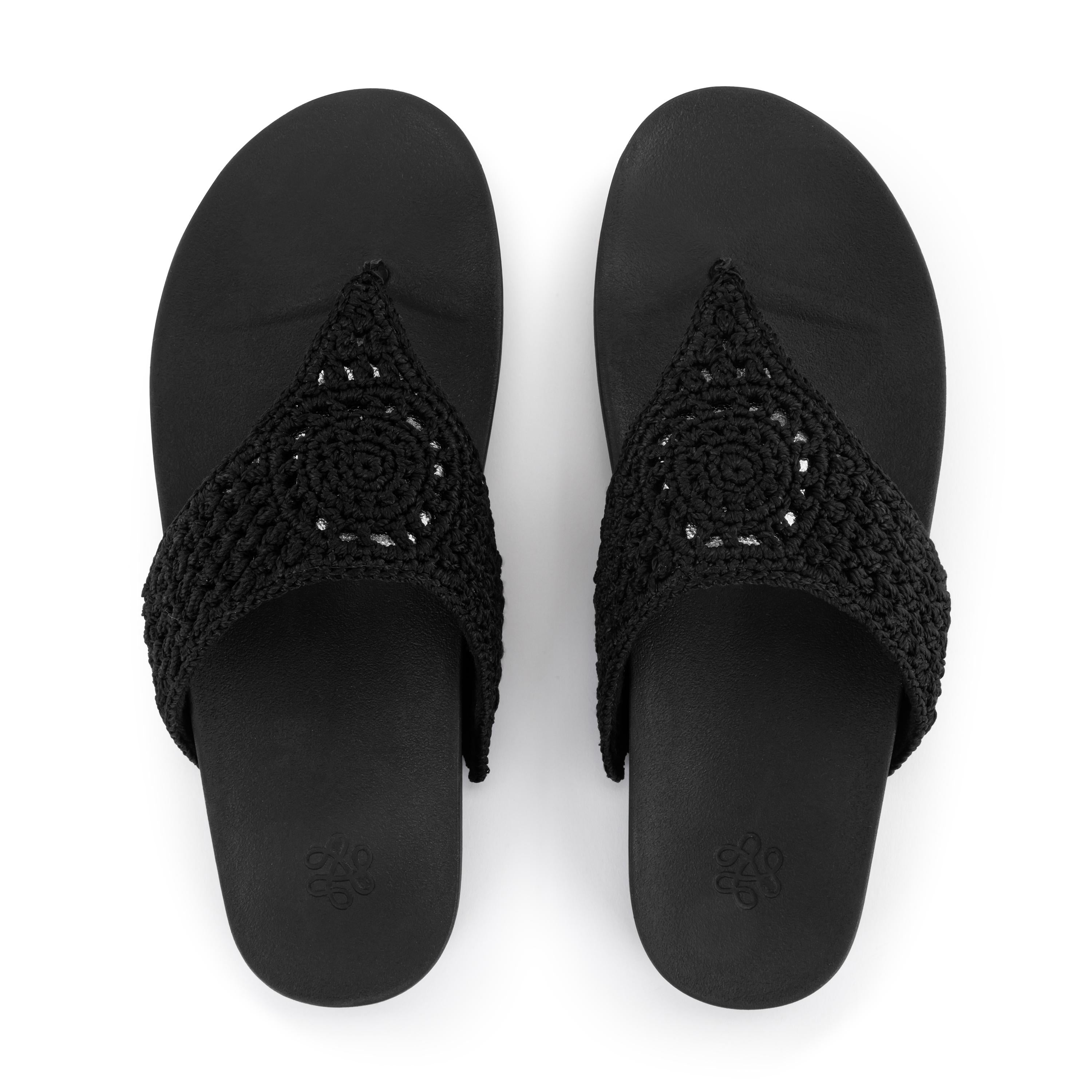 Everly Sandal - Hand Crochet - Black Medallion