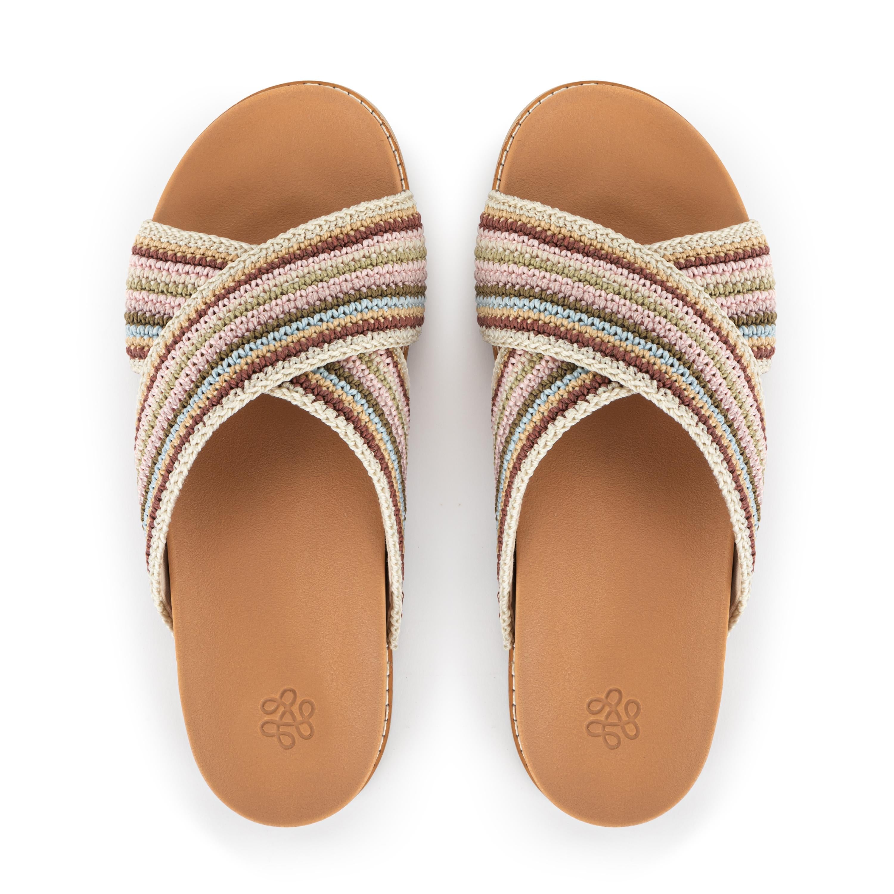 Penelope Sandal - Hand Crochet - Pink Multi Stripe