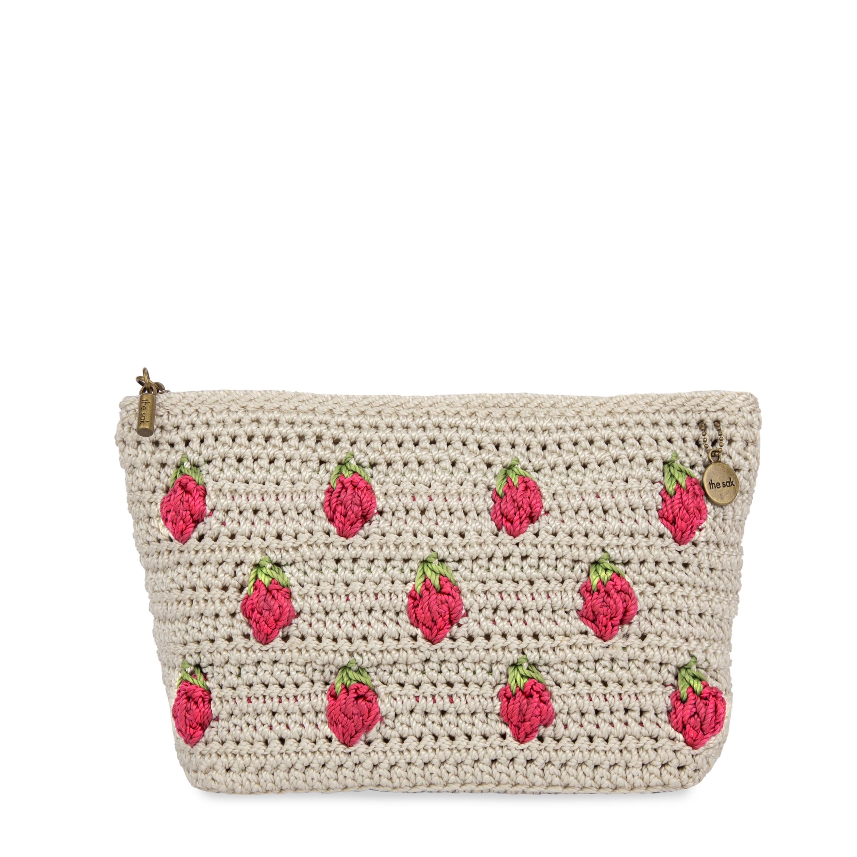 Essential Pouch - Hand Crochet - Natural Strawberries