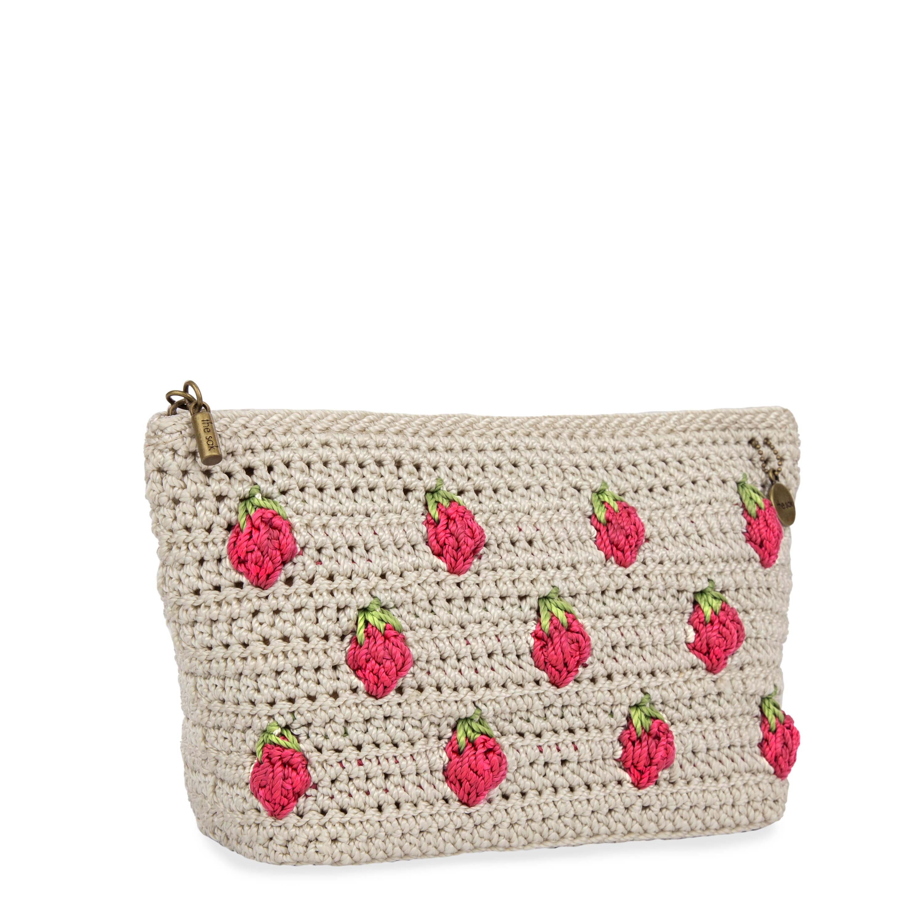 Essential Pouch - Hand Crochet - Natural Strawberries