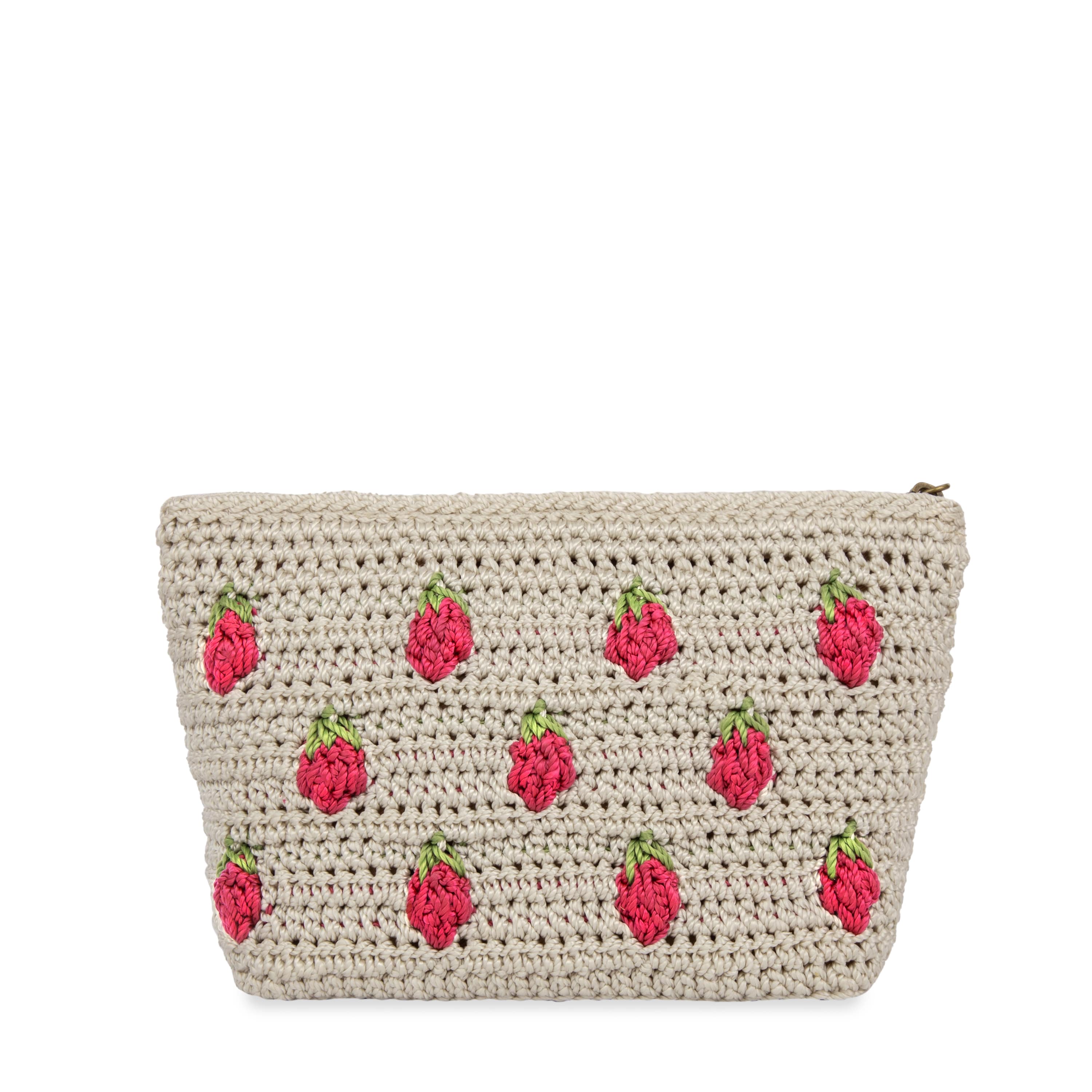 Essential Pouch - Hand Crochet - Natural Strawberries