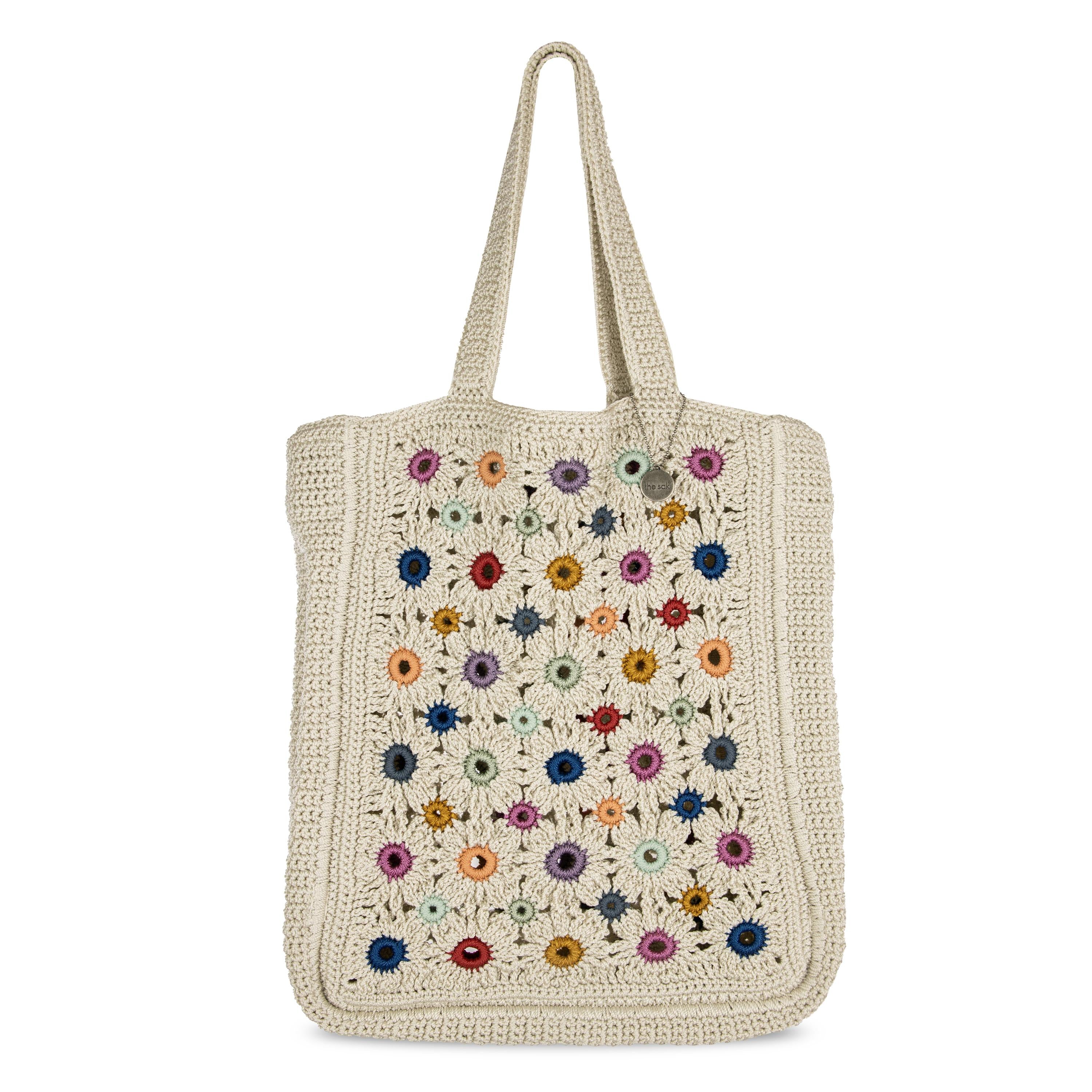 Lanie Market Tote - Hand Crochet - Natural Multi Flowers