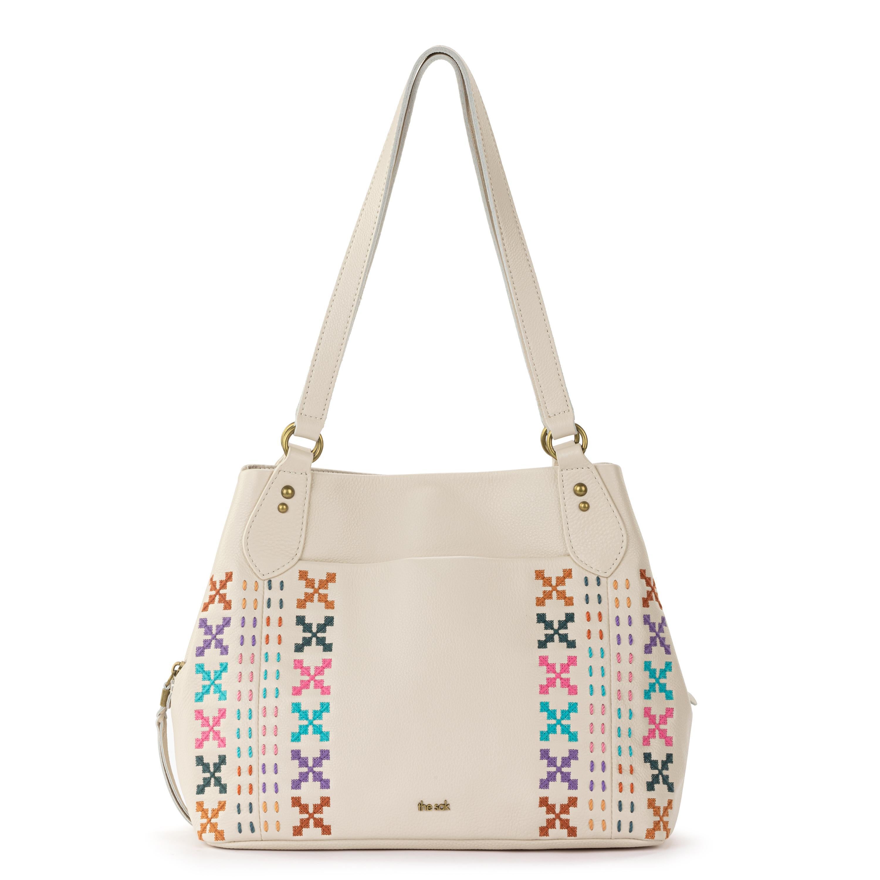 Melrose Satchel - Leather - Stone Multi Needlepoint