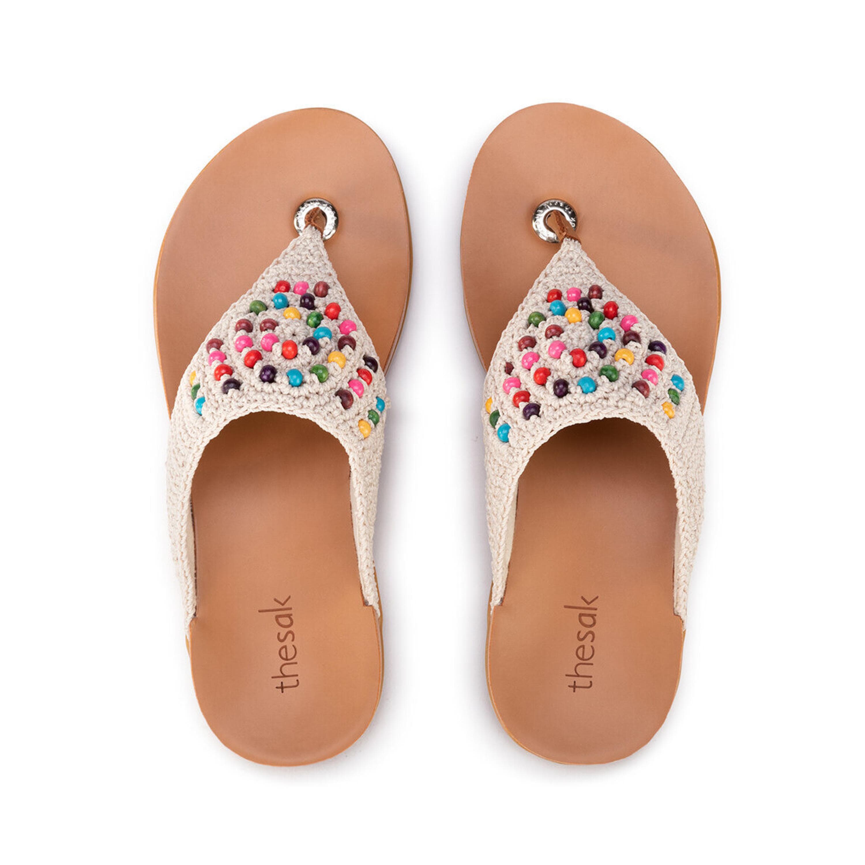 Shana Sandal - Hand Crochet - Ecru Multi Beads