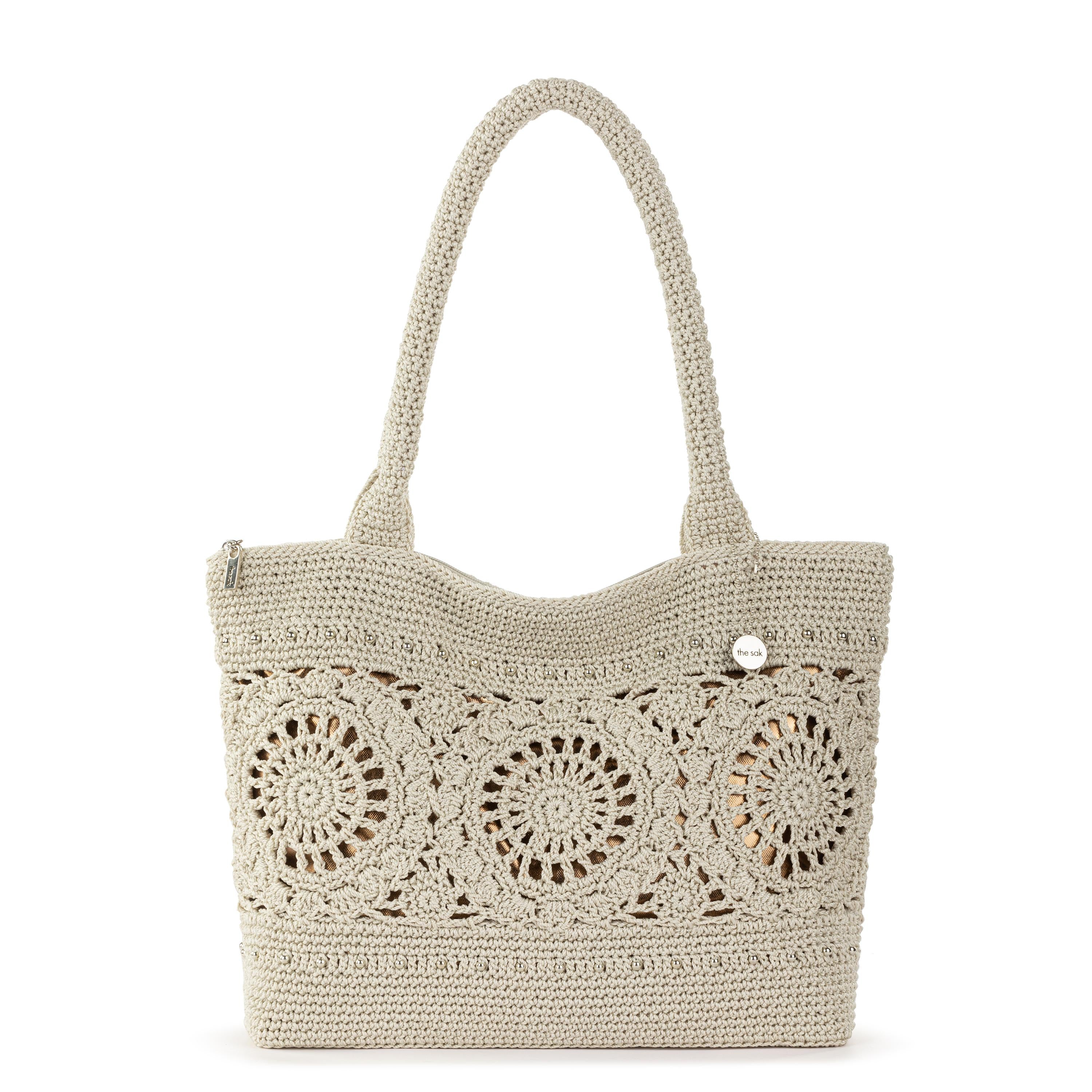 Crafted Classic Carryall - Hand Crochet - Natural Medallion