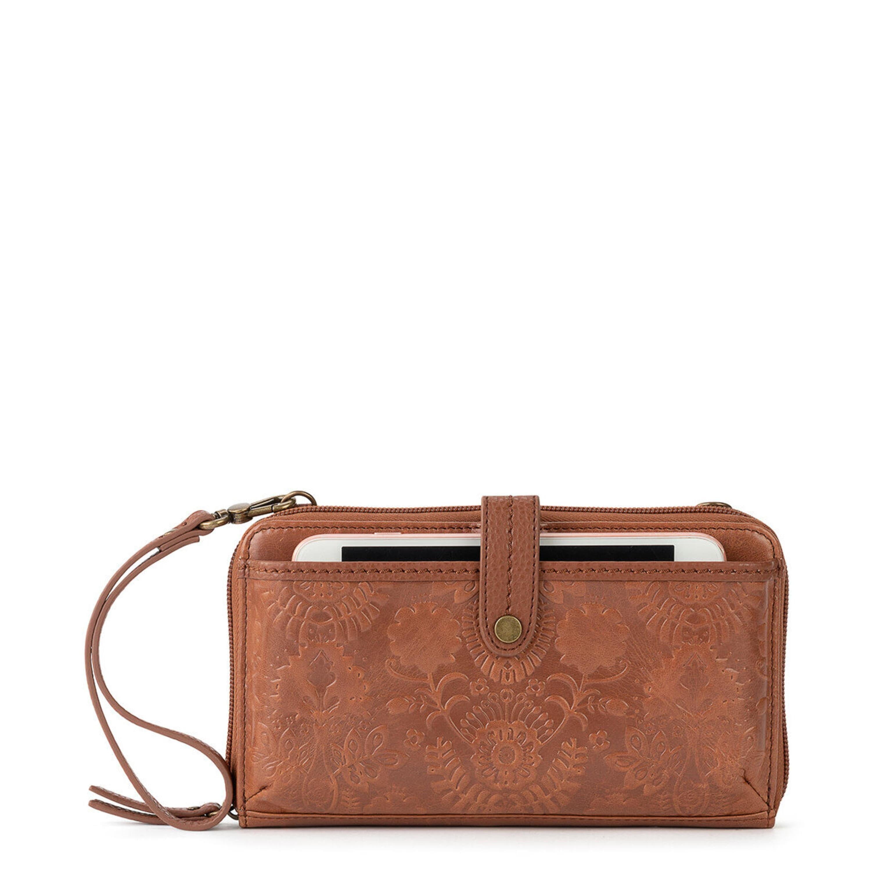Iris Smartphone Wallet - Leather - Tobacco Floral Embossed