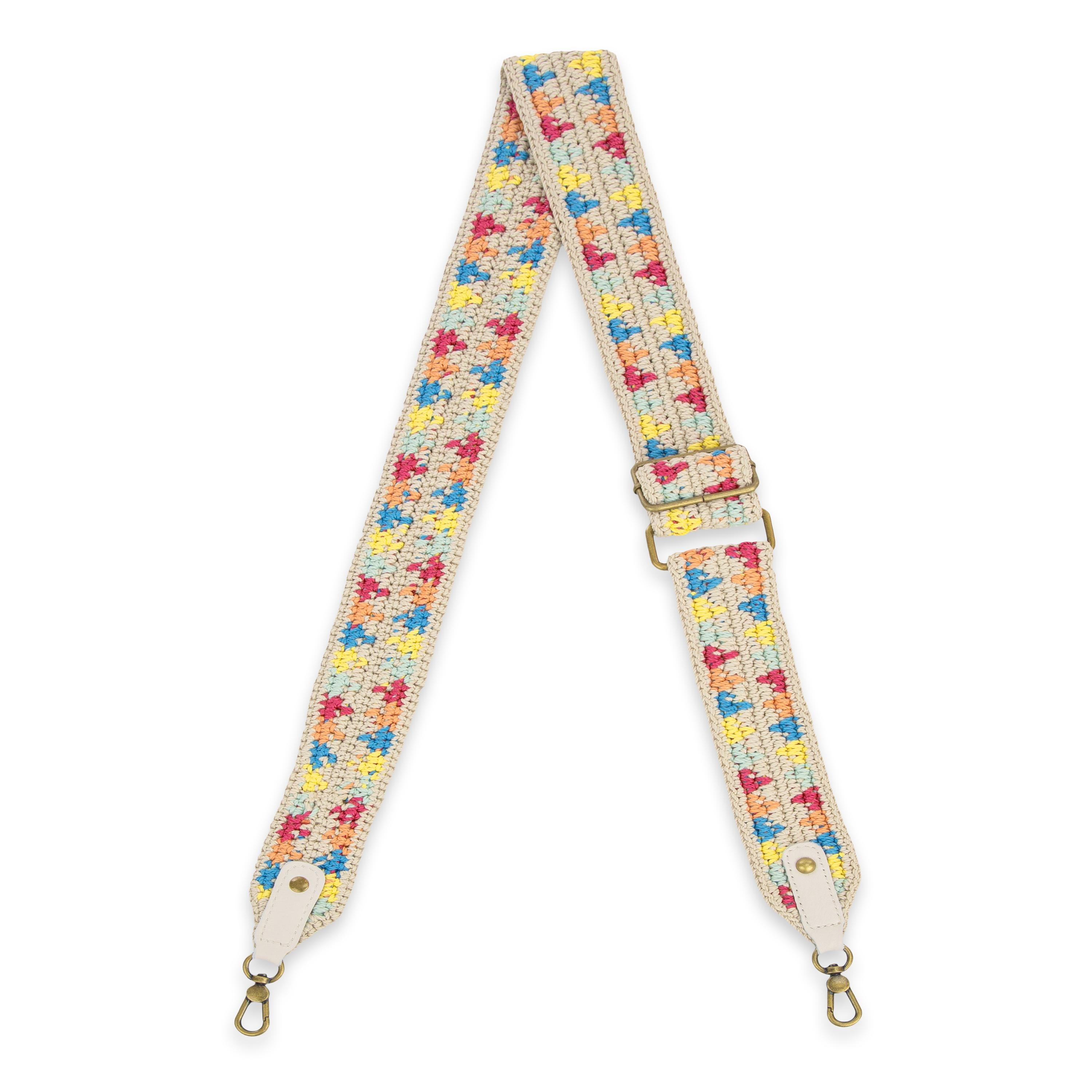 Crochet Crossbody Strap - Hand Crochet - Ecru Multi Triangles