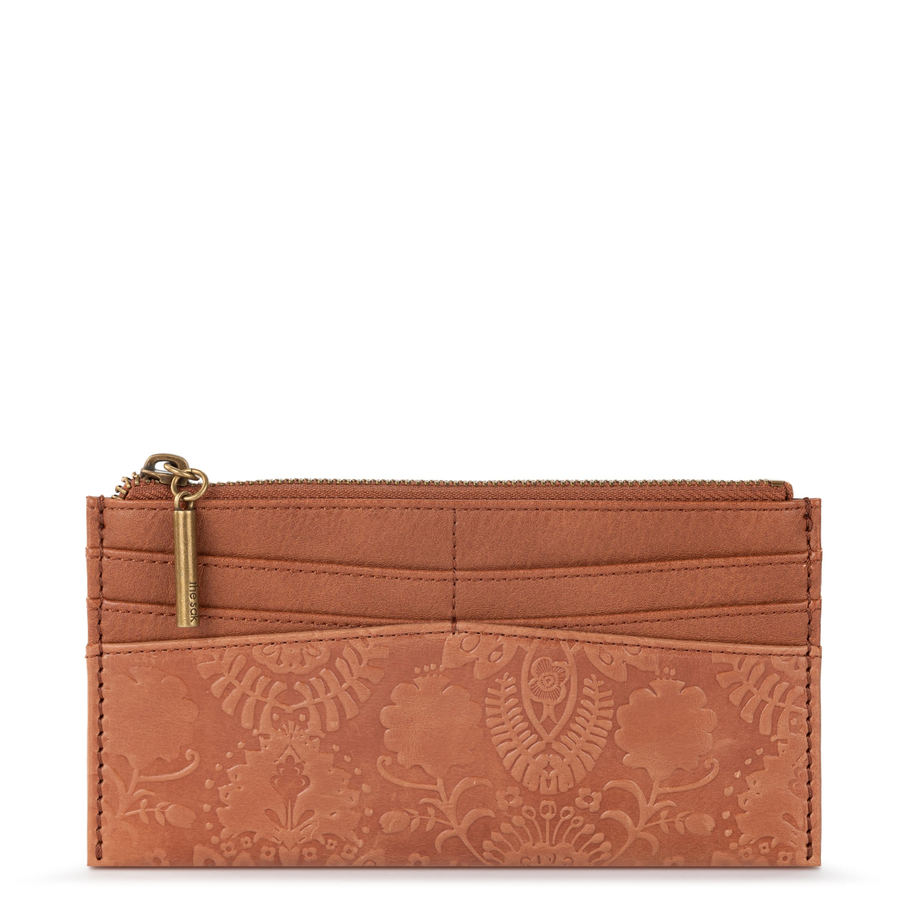 Neva Large Card Wallet - Leather - Tobacco Floral Embossed