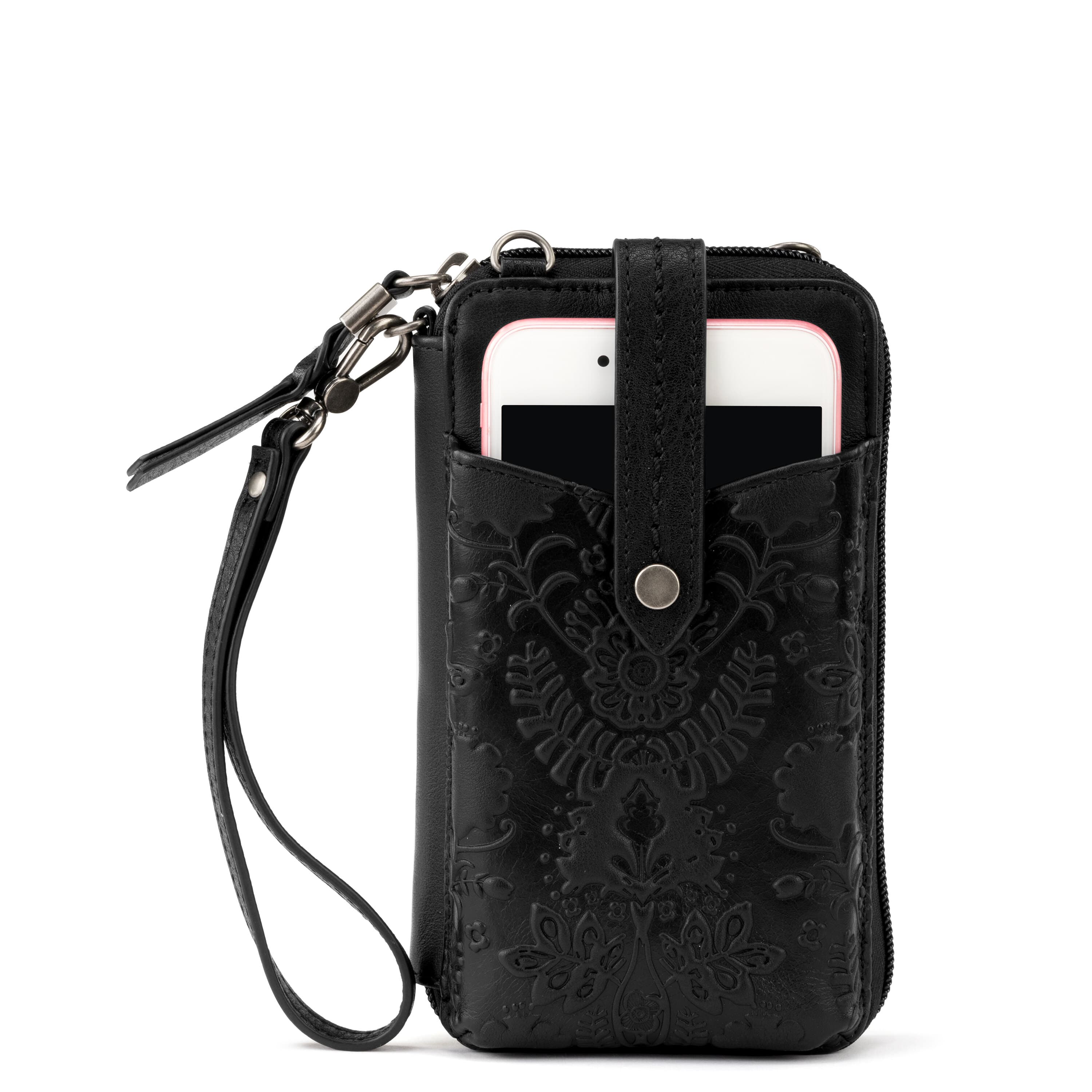 Silverlake Smartphone Wallet - Leather - Black Floral Embossed