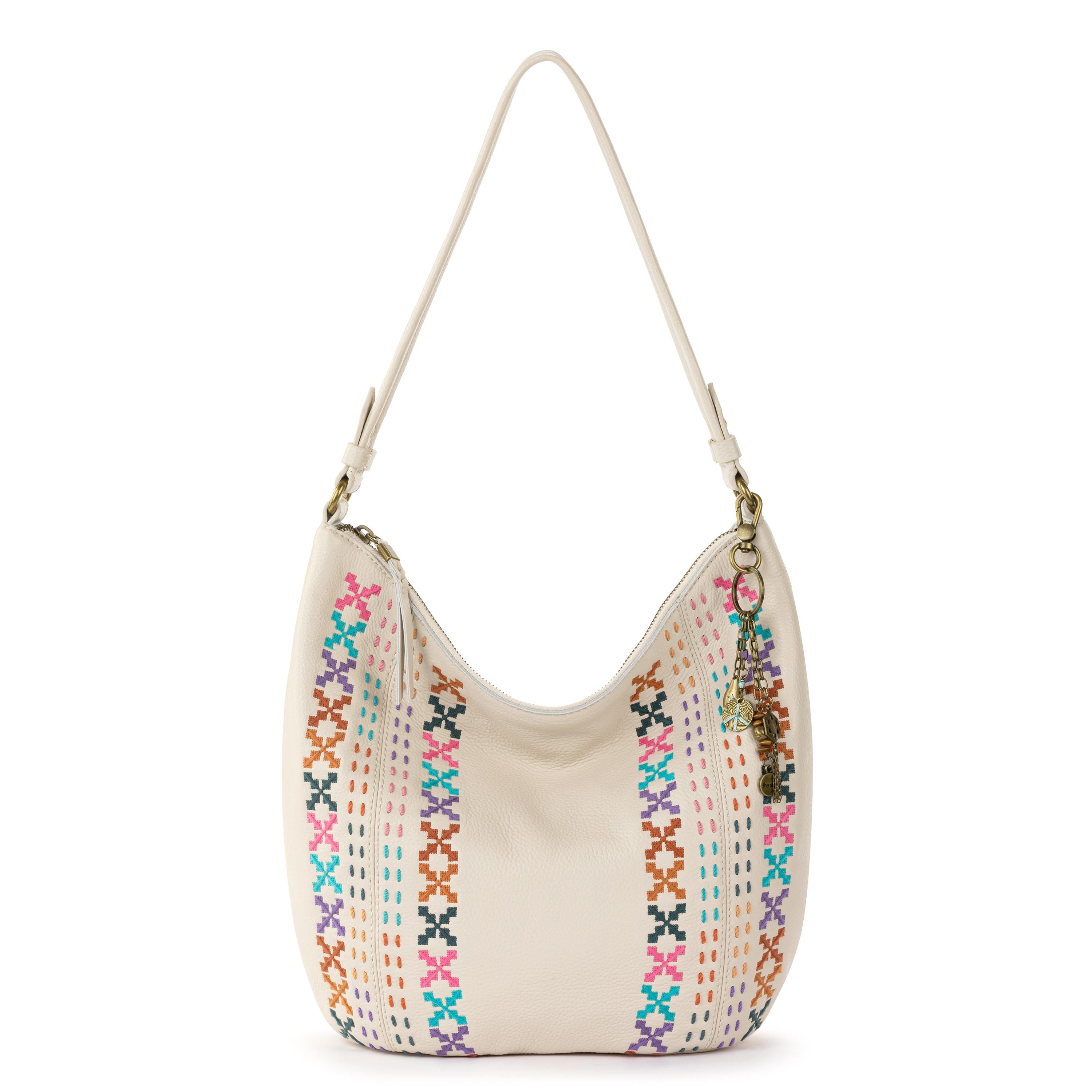 Sequoia Hobo - Leather - Stone Multi Needlepoint