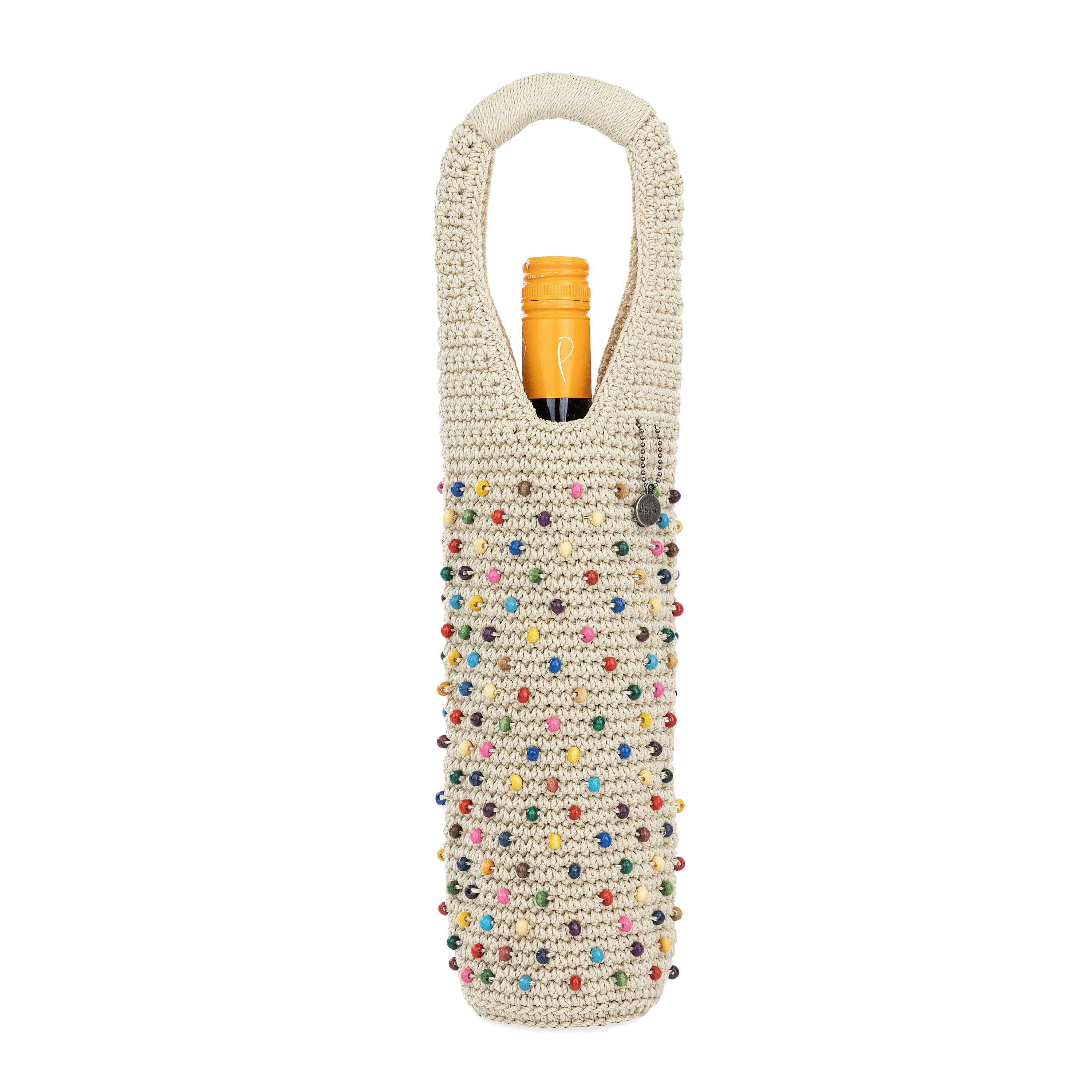 Wine Bag - Hand Crochet - Ecru Multi Beads