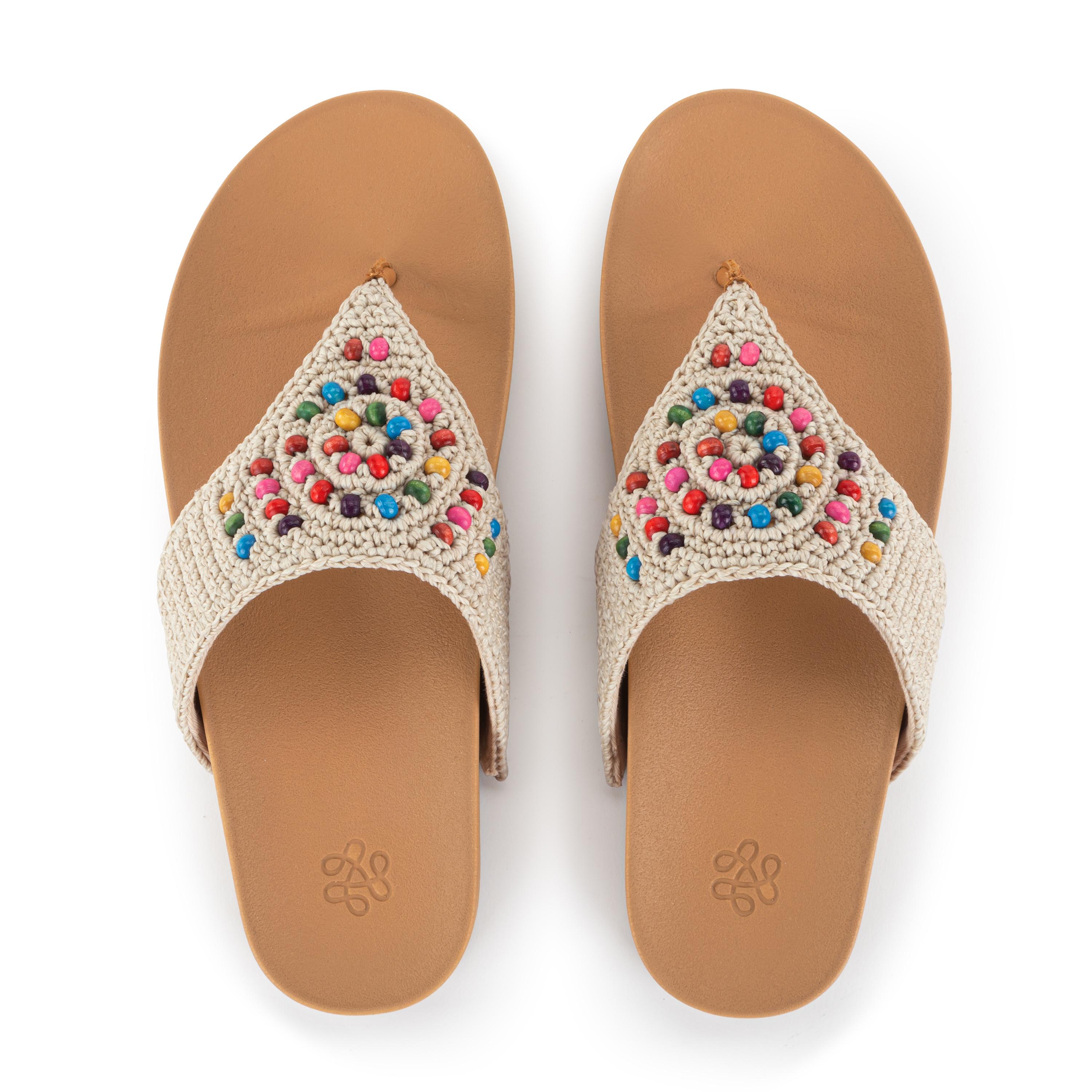 Everly Sandal - Hand Crochet - Ecru Multi Beads